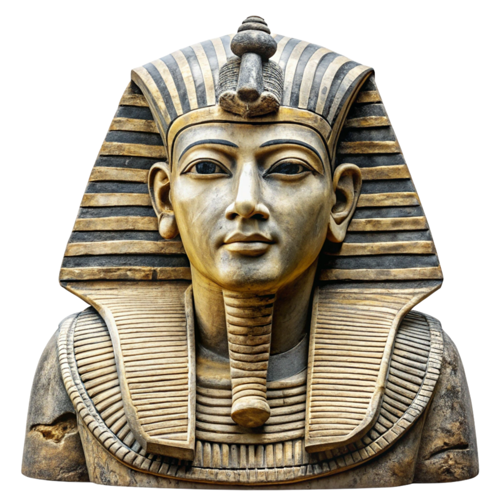 Ancient Egyptian Pharaoh Bust Statue in Golden Hues on png