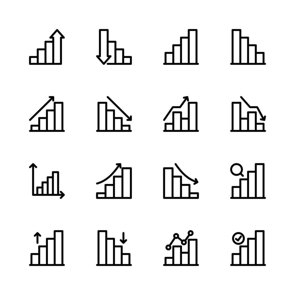 Graph icon set. Increase and decrease graph icon. Growth icon. Graph chart icons. Icon set. vector