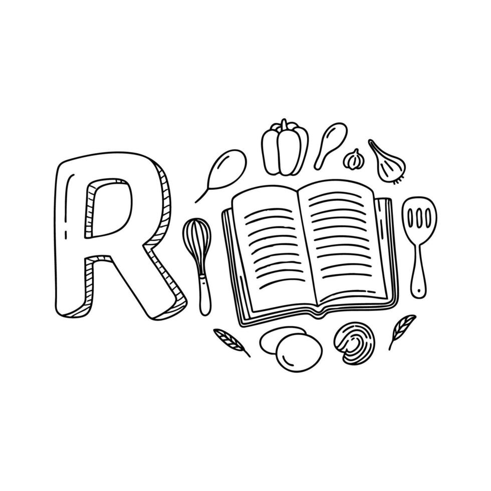 An Illustration of letter R stand for Recipe vector