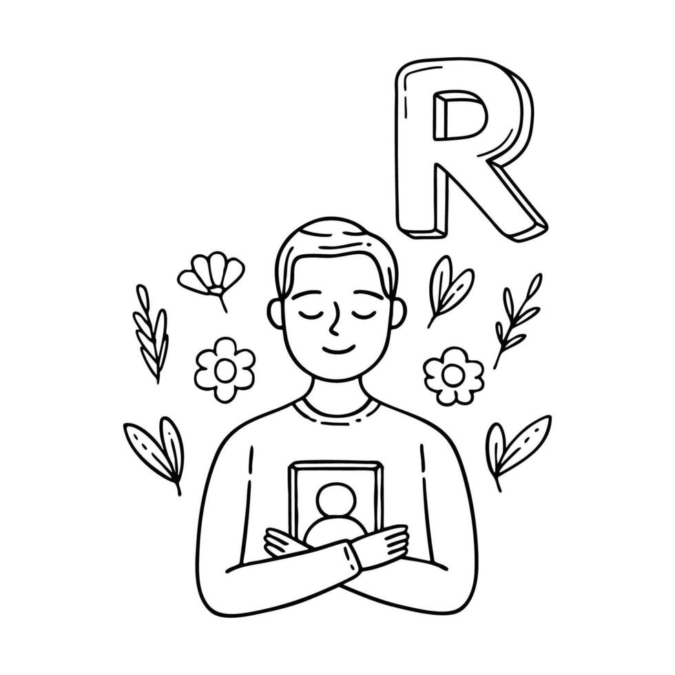 An Illustration of letter R stand for Remembrance vector