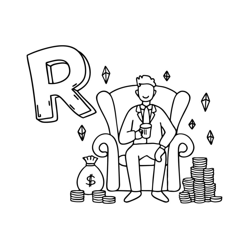 An Illustration of letter R stand for Rich vector