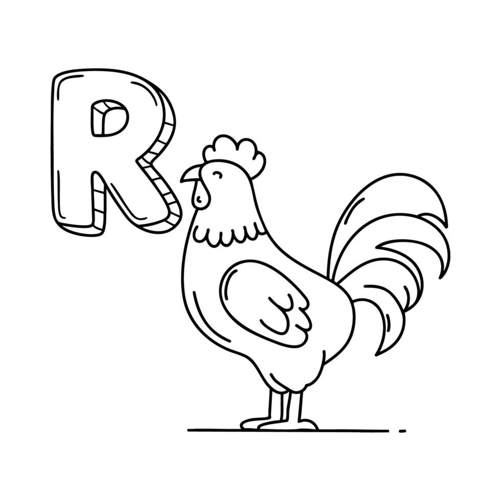 An Illustration of letter R stand for Rooster vector