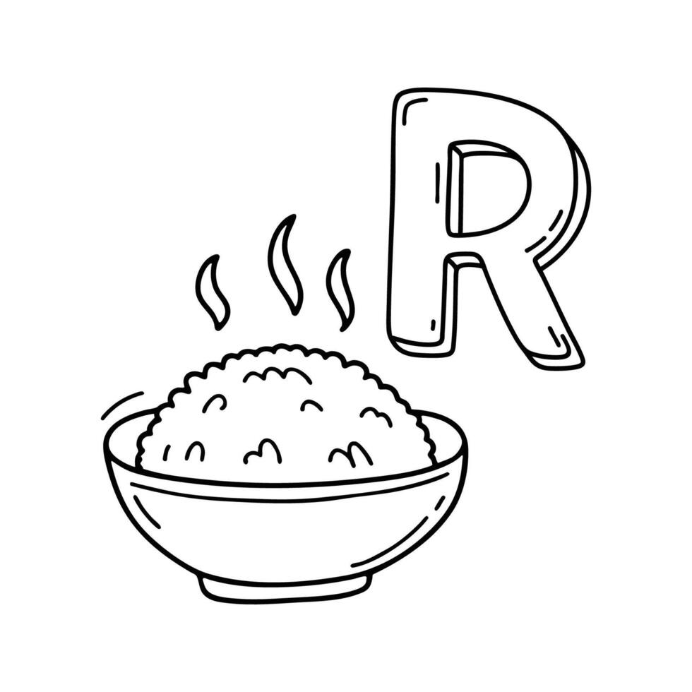 An Illustration of letter R stand for Rice vector