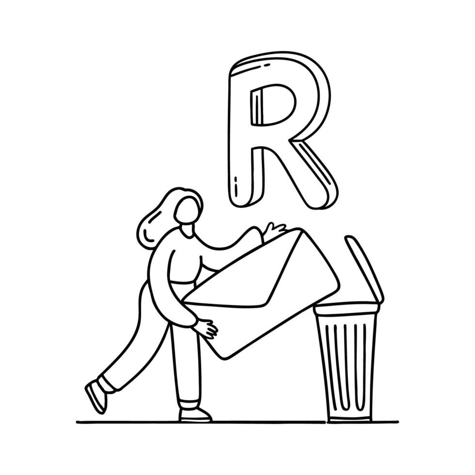 An Illustration of letter R stand for Remove vector