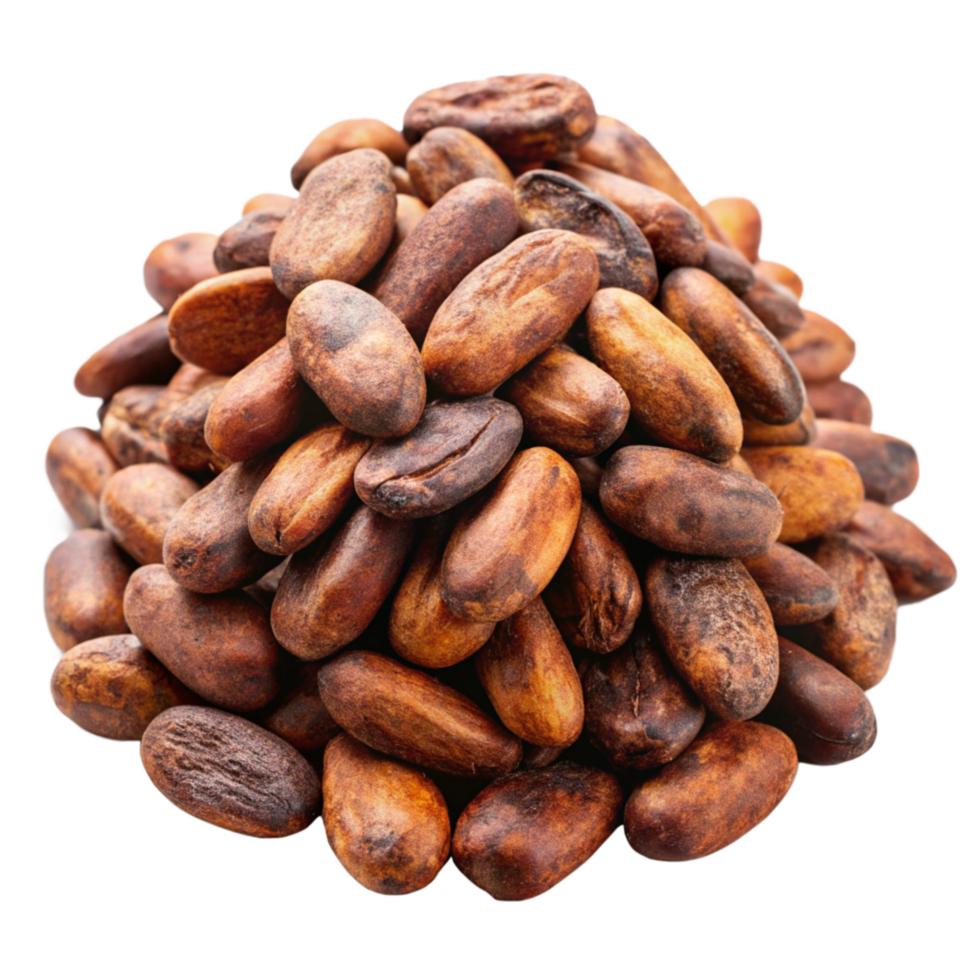Aromatic Heap of Roasted Cocoa Beans Ready for Chocolate Making png