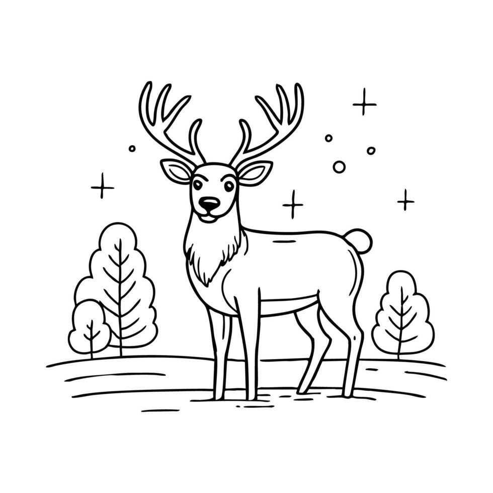 Reindeer standing in a snowy clearing with antlers high and breath visible in the cold air vector