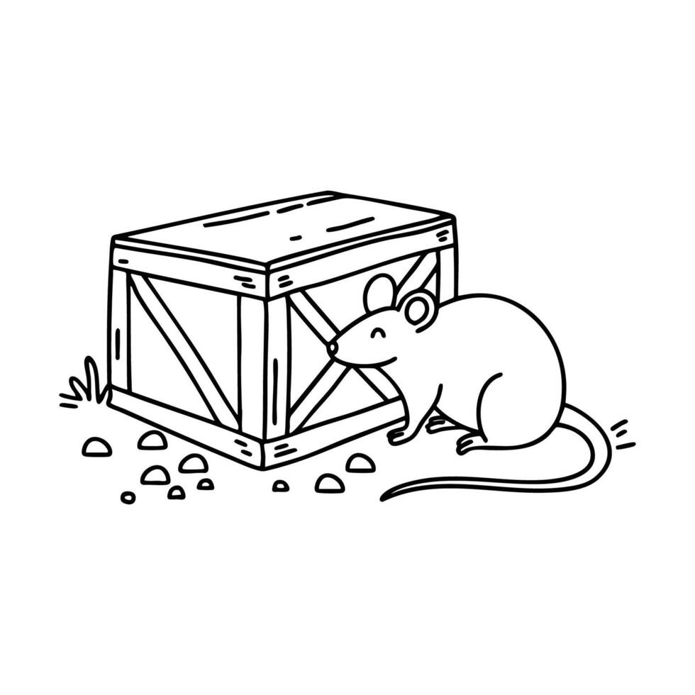 Rat hiding under a broken crate near spilled grain vector
