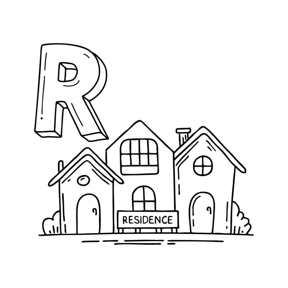 An Illustration of letter R stand for Residence vector