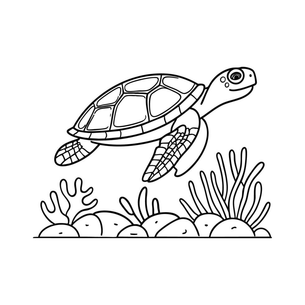 Turtle gliding slowly over a sprawling reef vector