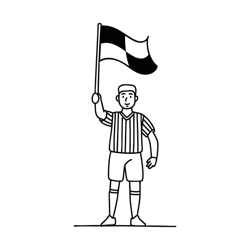 Referee raising a checkered flag straight up to signal offside vector