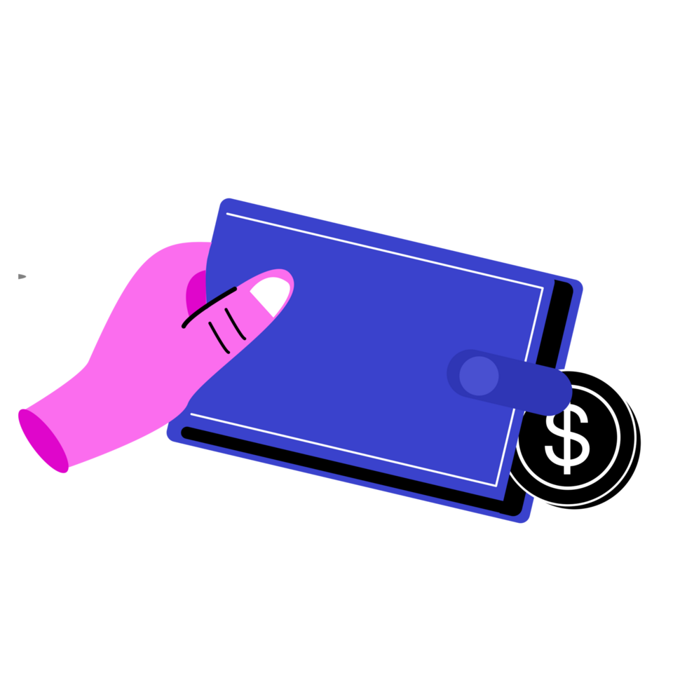 Dollar coins coming out of a wallet, representing expenses or costs png