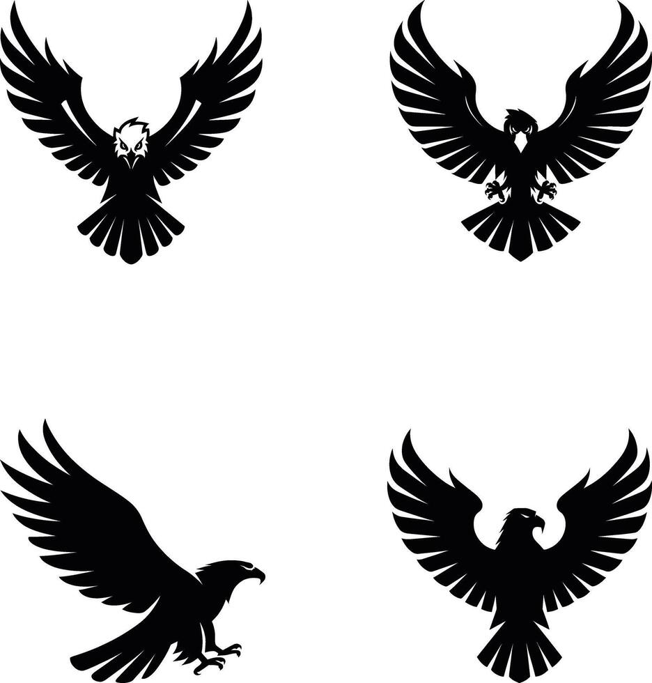 Majestic Eagle Silhouette Logo Bundle - Wings Wide Open Bold and Powerful Design vector
