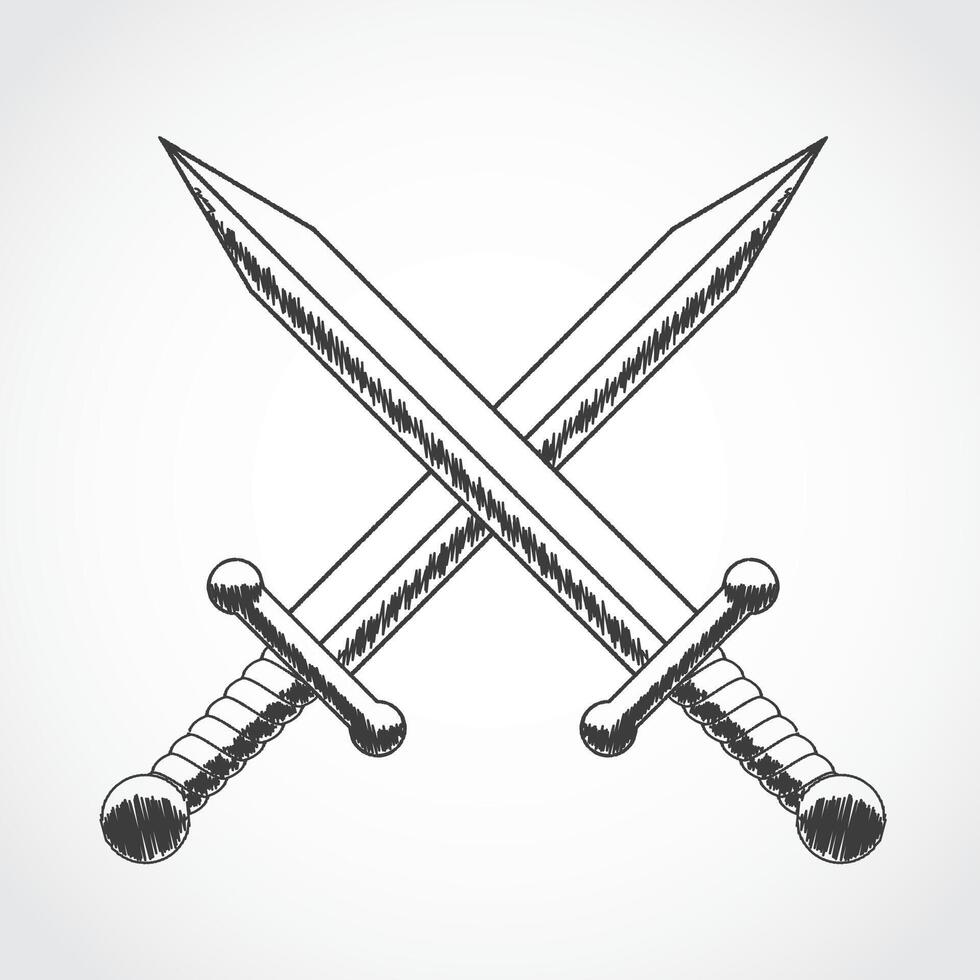 hand drawn crossed swords vector