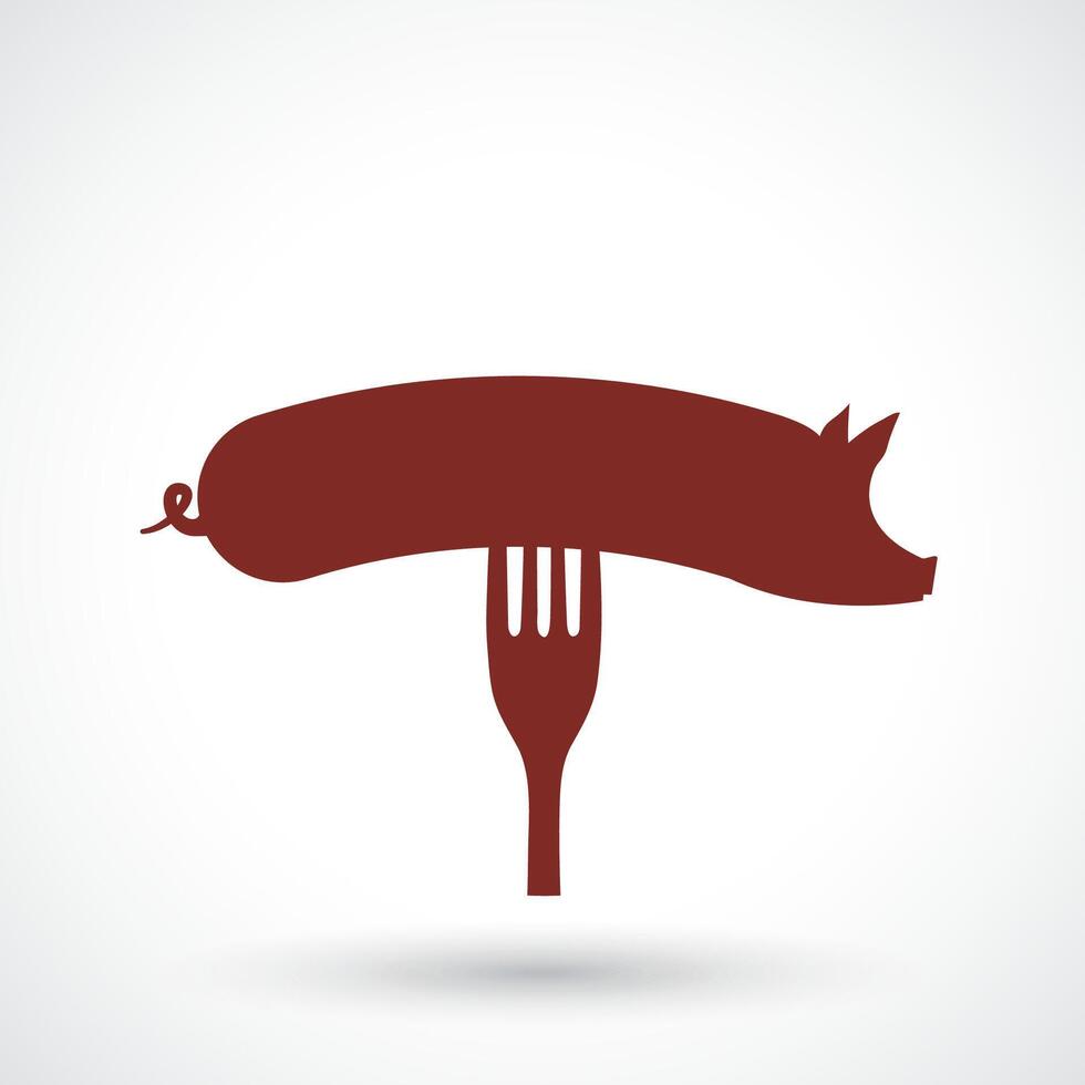 pig shape pork sausage on fork icon vector
