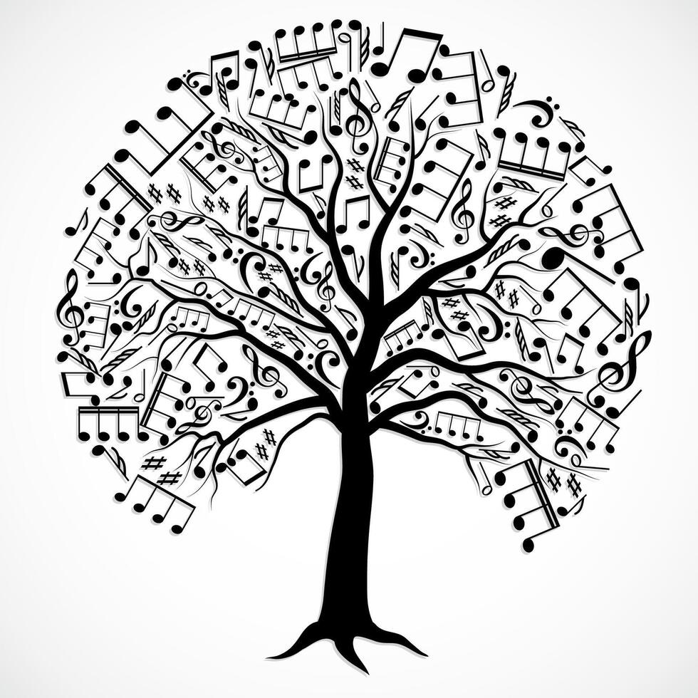 silhouette tree with music notes vector