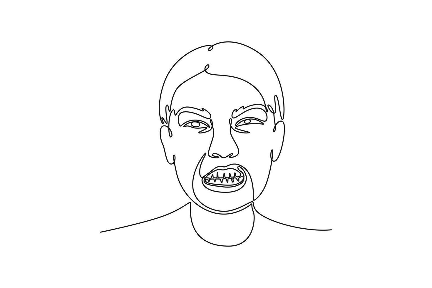 Screaming, hate, rage. Expression concept. Single line draw design. illustration vector