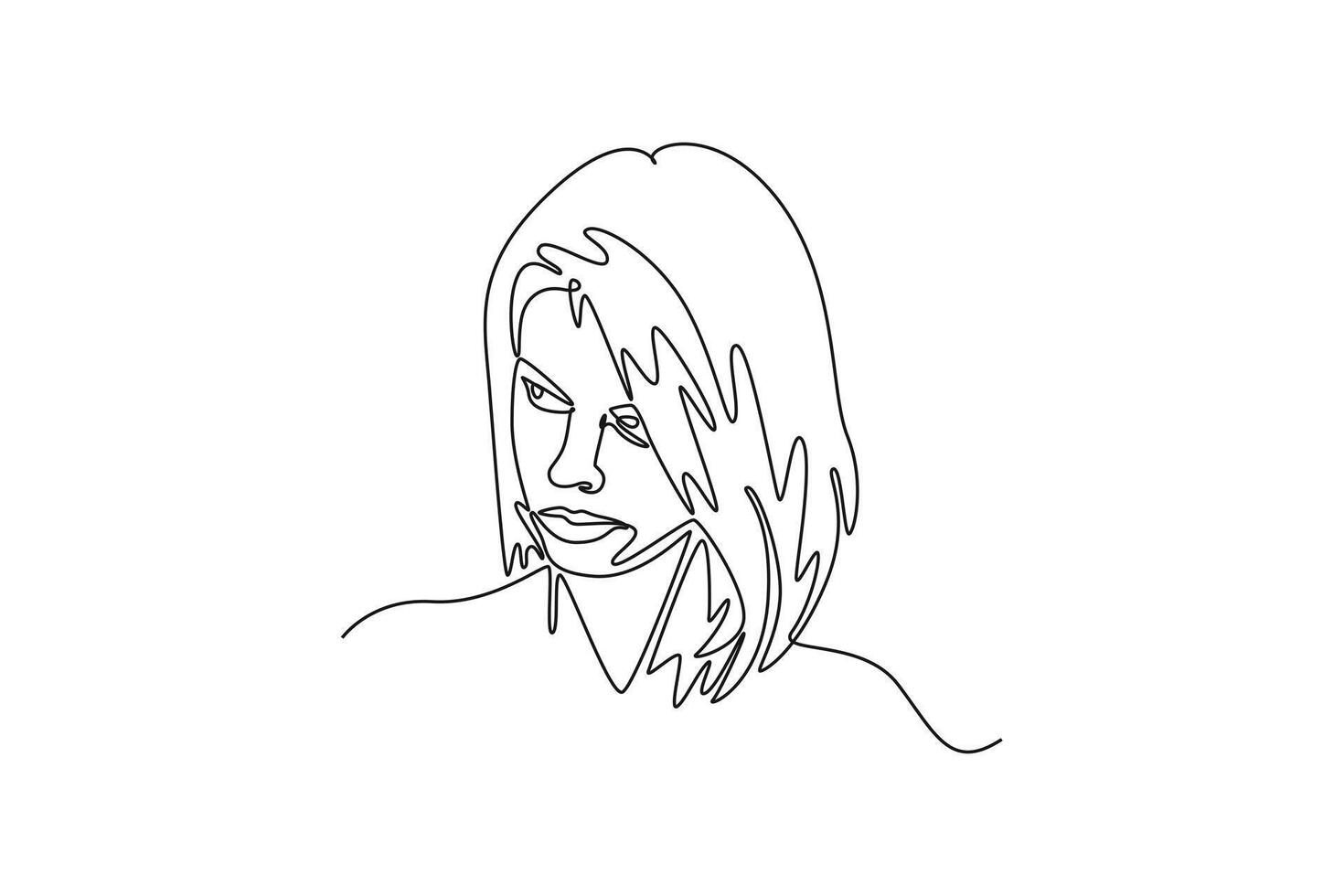 displeased pissed off angry grumpy pessimistic woman with bad attitude. Expression concept. Single line draw design. graphic illustration vector