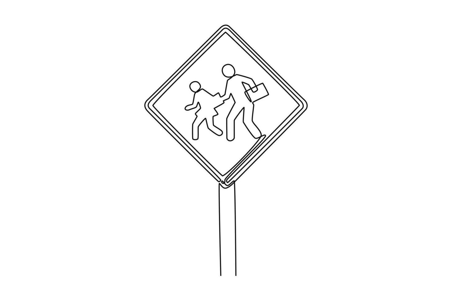 School zone, Children crossing the road, sign. road markings concept. Single line draw design. vector