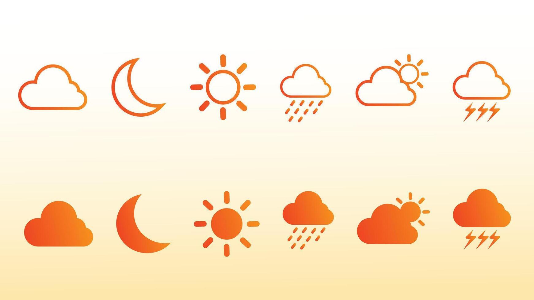 Weather Icons Set. Sun, Moon, Cloud, Rain, Storm, and Forecast Symbols vector