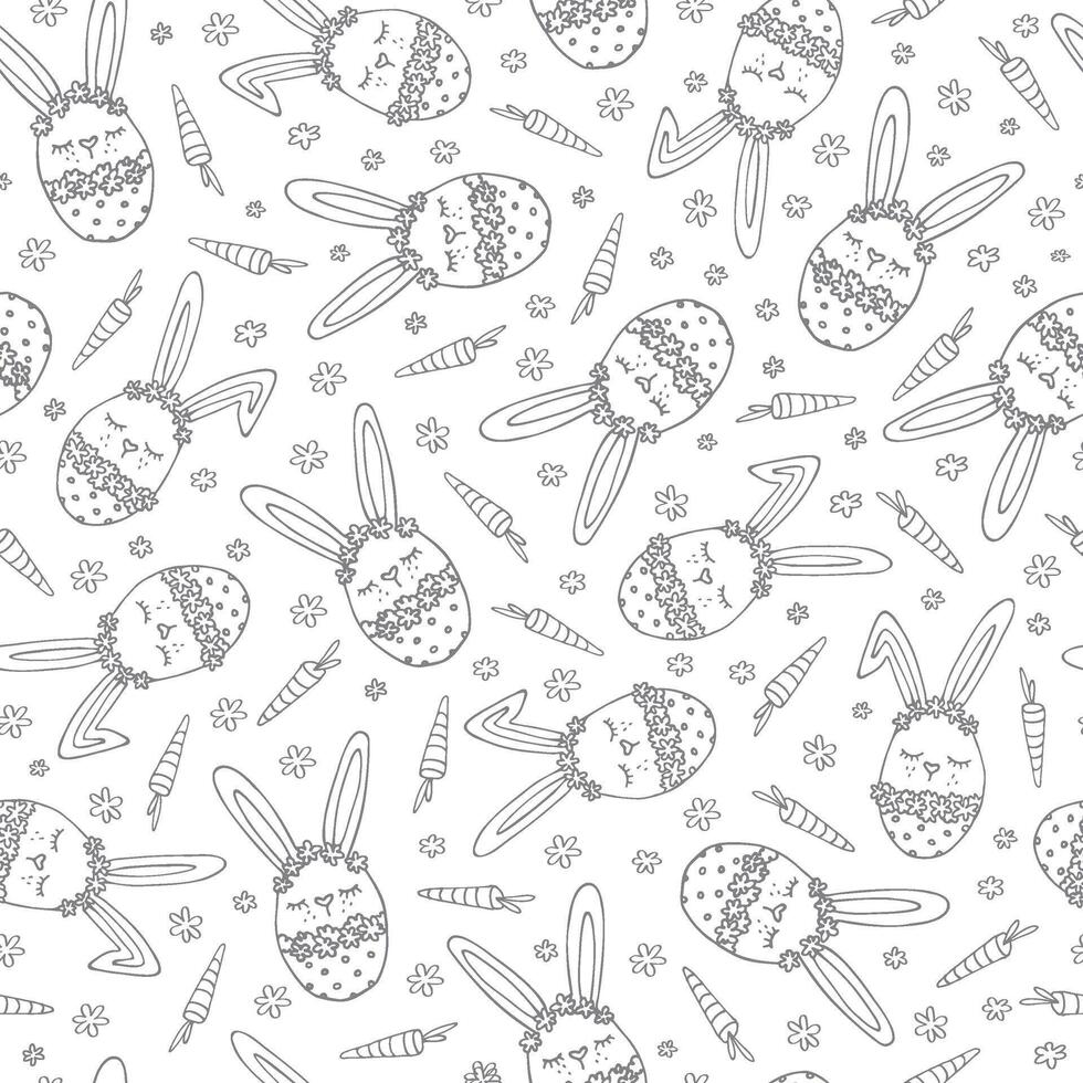 Seamless background with rabbits or bunnies for Easter. Illustration on a white background in a hand-drawn style. Can be used for postcards, photons, patterns vector