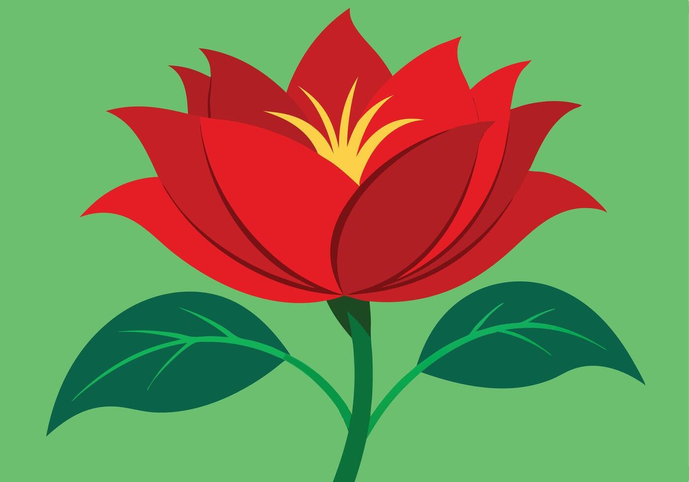 A beautiful red flower with green leaves against a green background vector