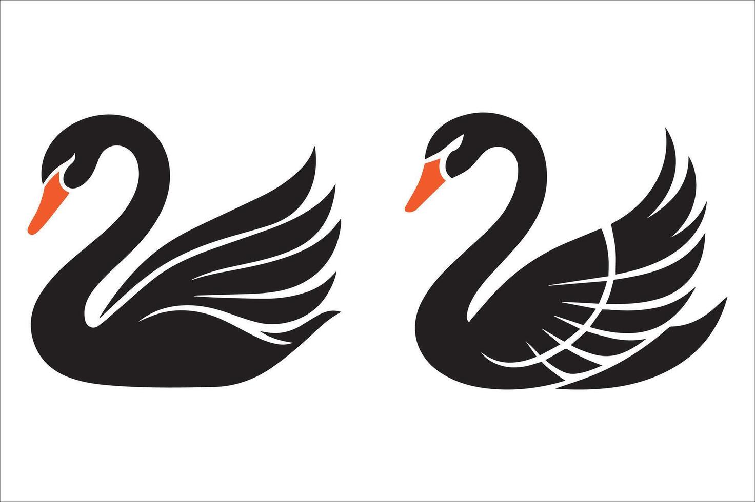 Monochrome swan logos elegant black and white bird poses set vector