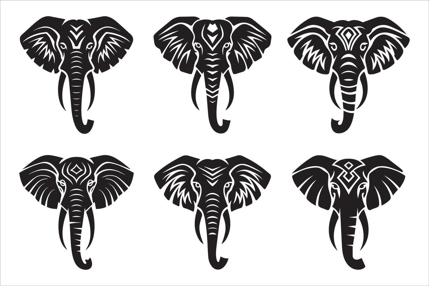 Set of elephant head icon silhouette illustration vector