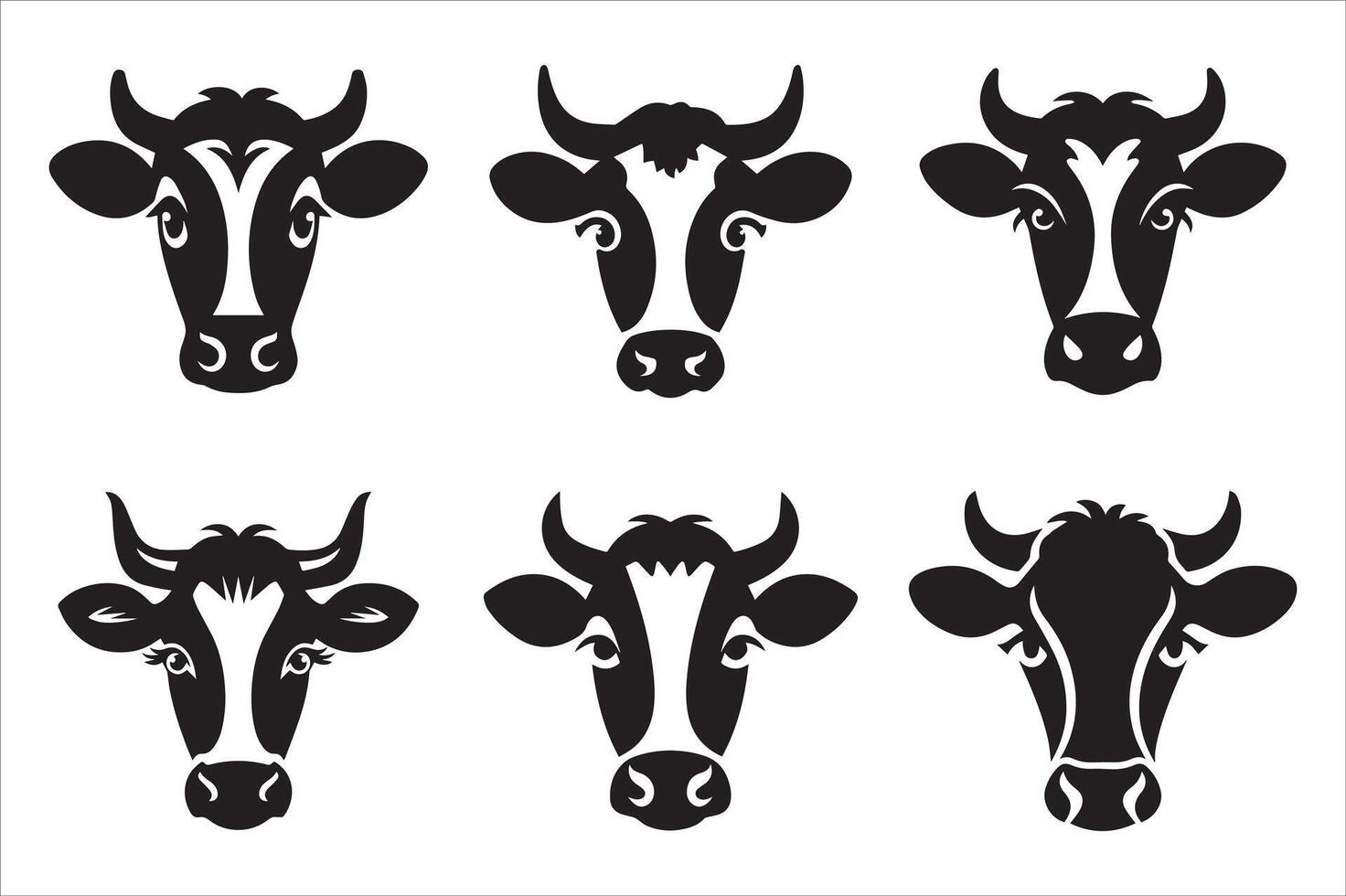 Set of cow head silhouettes icon design for farm and agriculture themes vector
