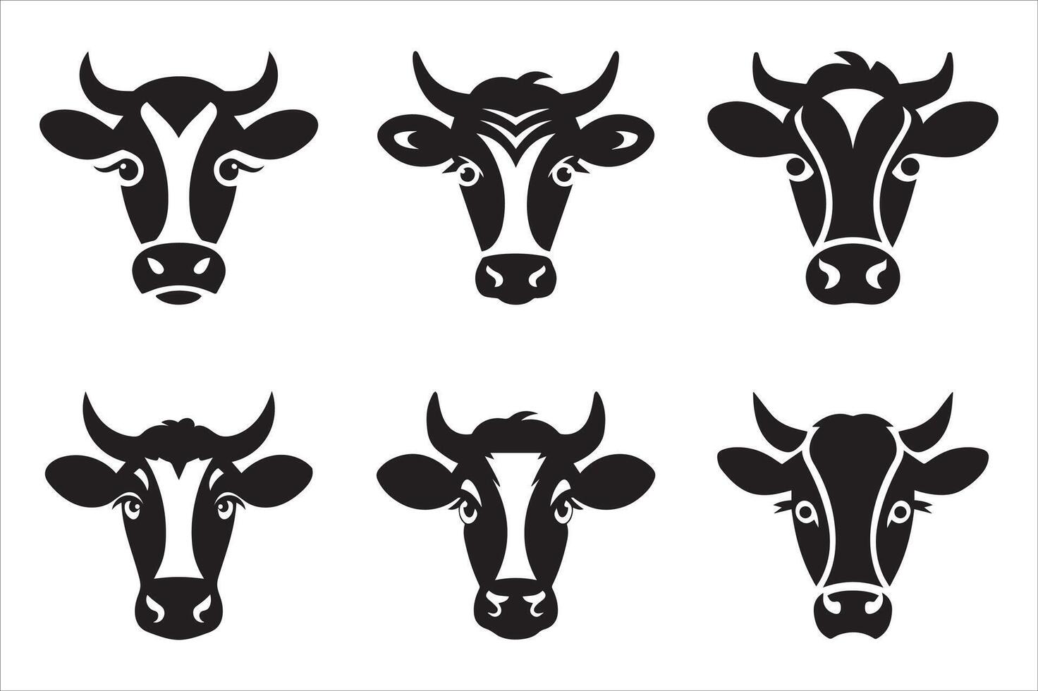 Set of cow head silhouette illustration vector
