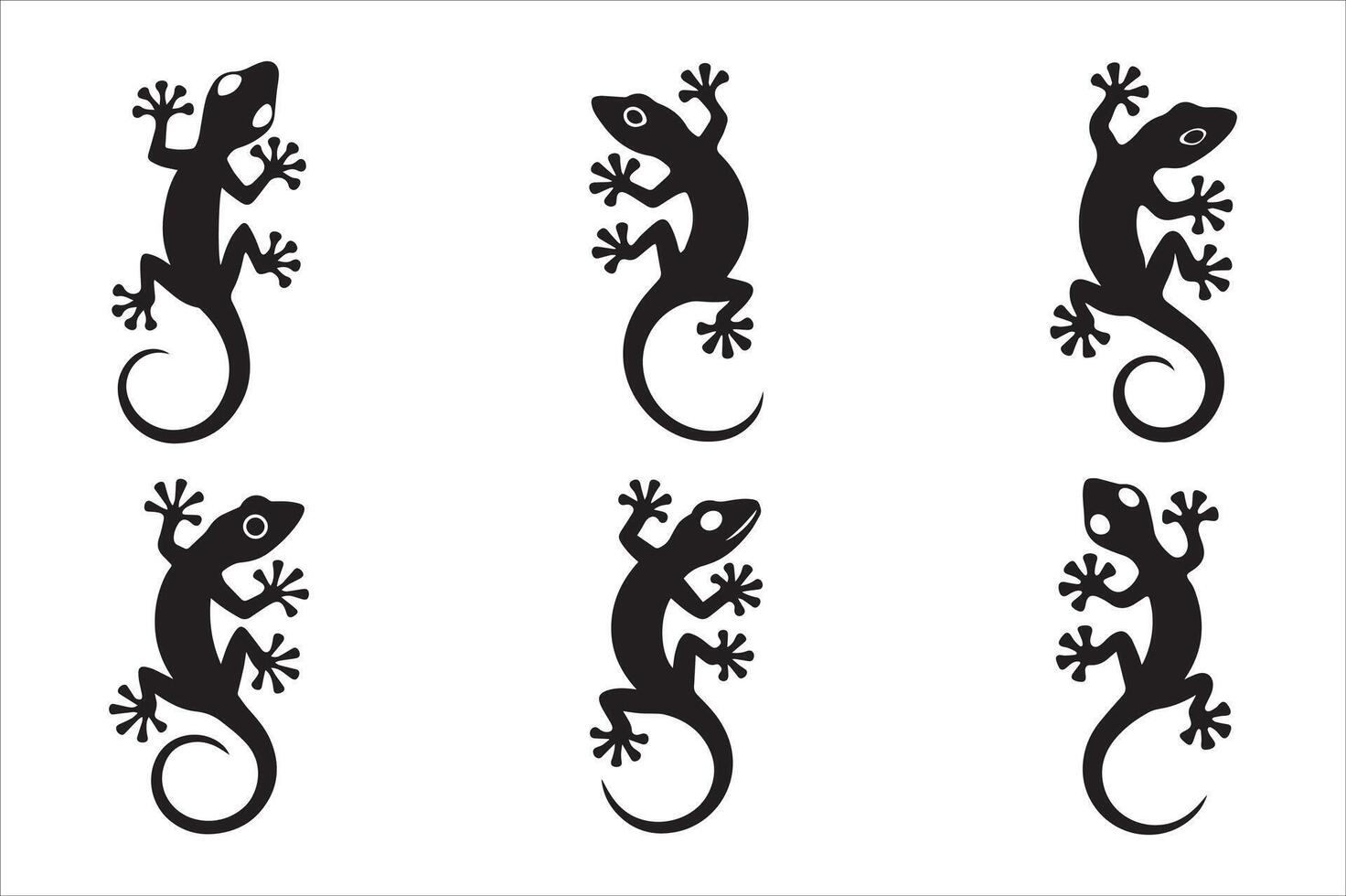 Gecko silhouette set diverse lizard poses illustration vector