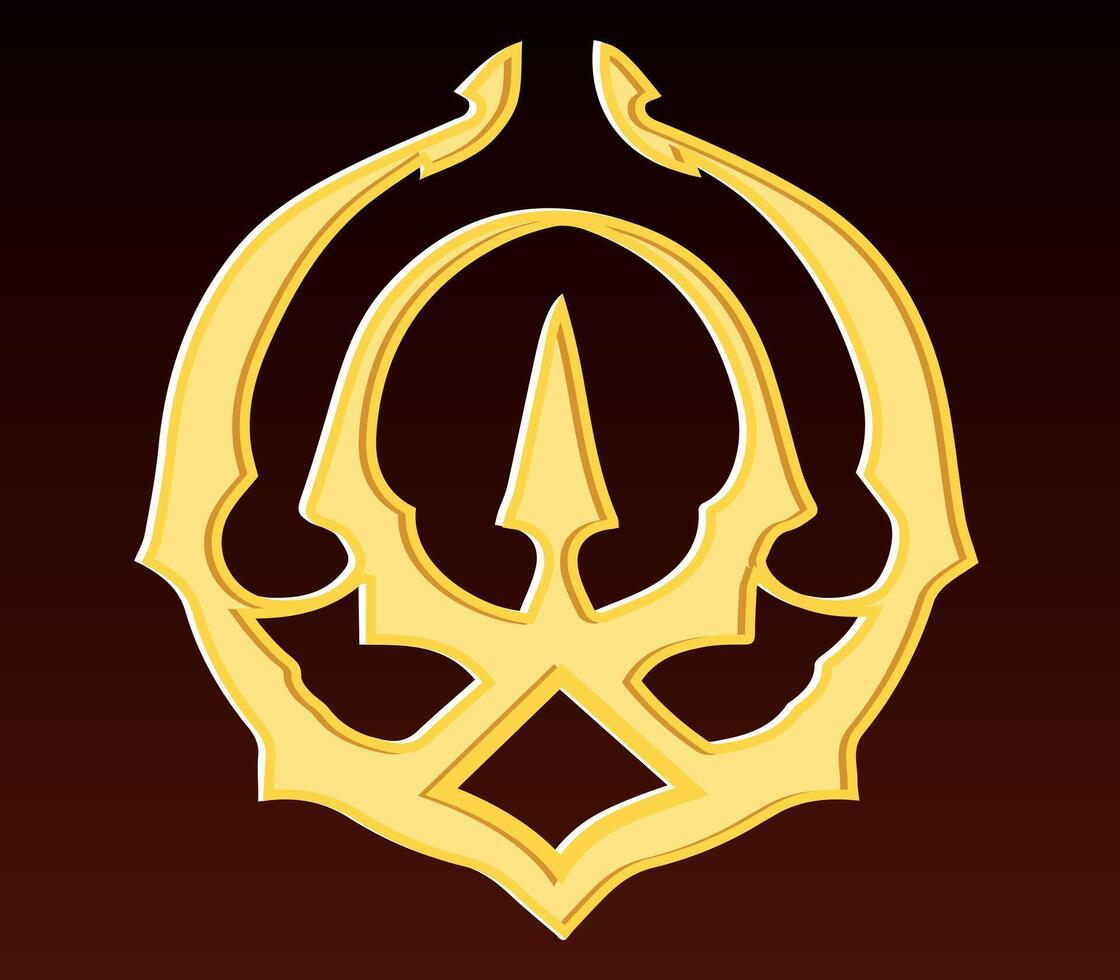 Golden Fantasy Emblem with a Sharp Symbol. A golden emblem with a sharp, symmetrical design on a deep brown background, resembling a medieval or fantasy-themed insignia. vector