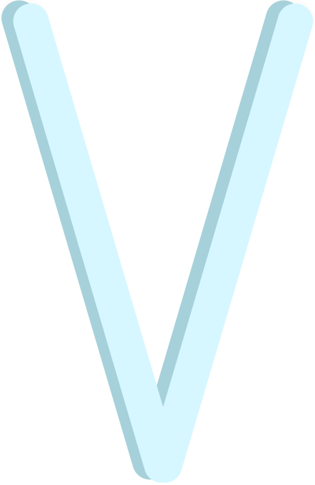 Lovely blue colors and style of english alphabet capital letter V. png