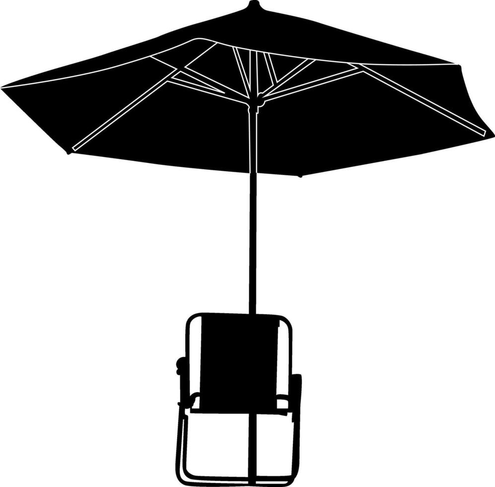 Silhouette of chill and shade under the umbrella beside the sea beach. vector