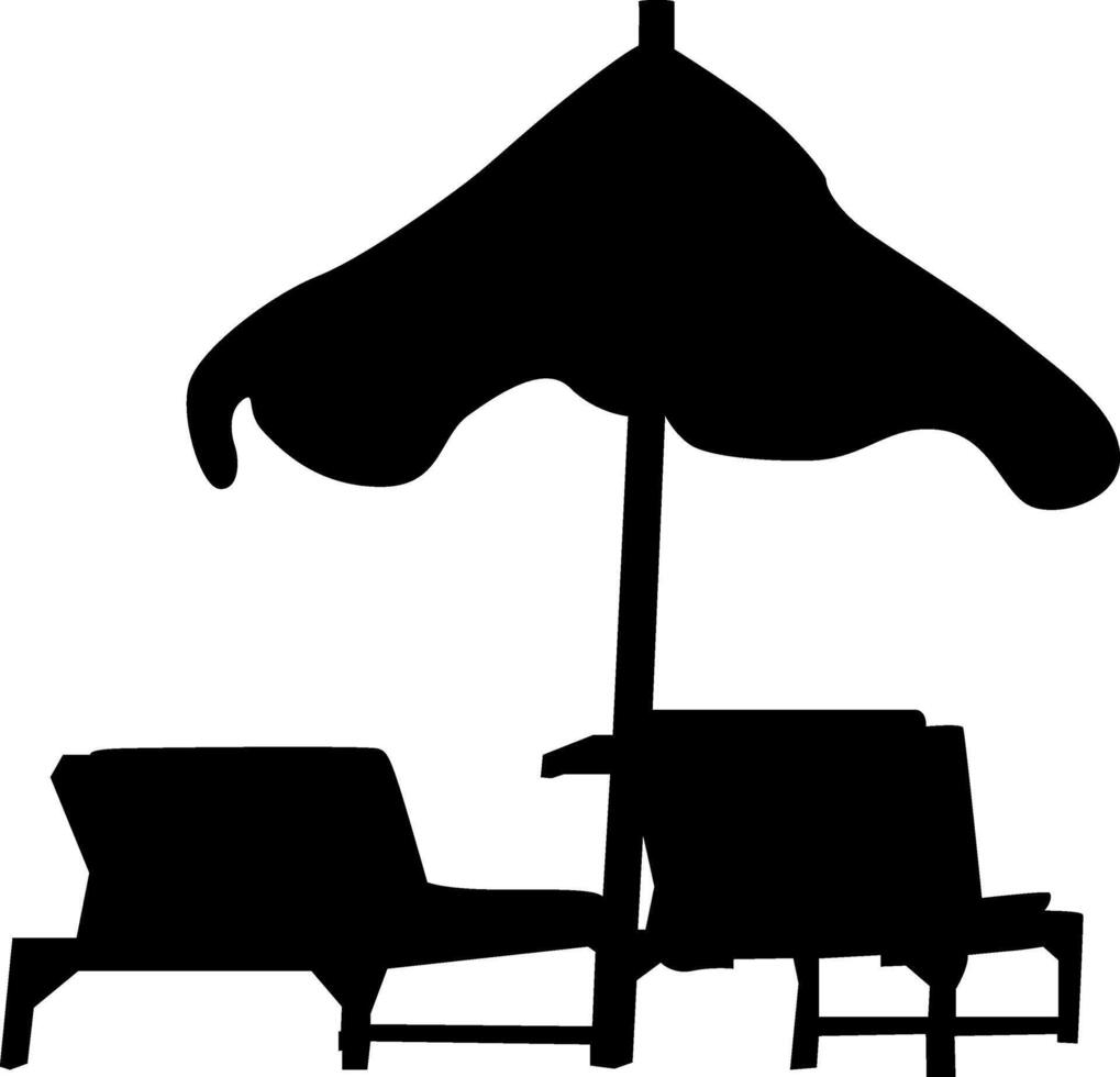 Beach scene with umbrella and chairs silhouette vector