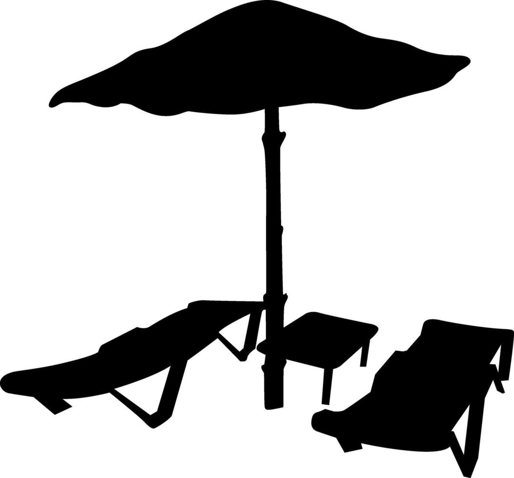 Silhouette of relaxation station under the umbrella on the sea beach. vector