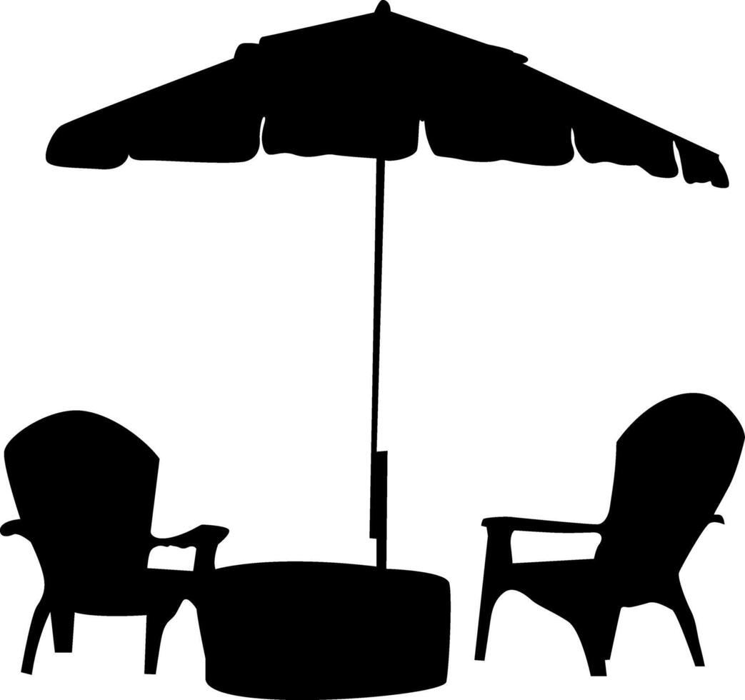 Silhouette of Sunny Day Escape under the umbrella on the sea beach. vector