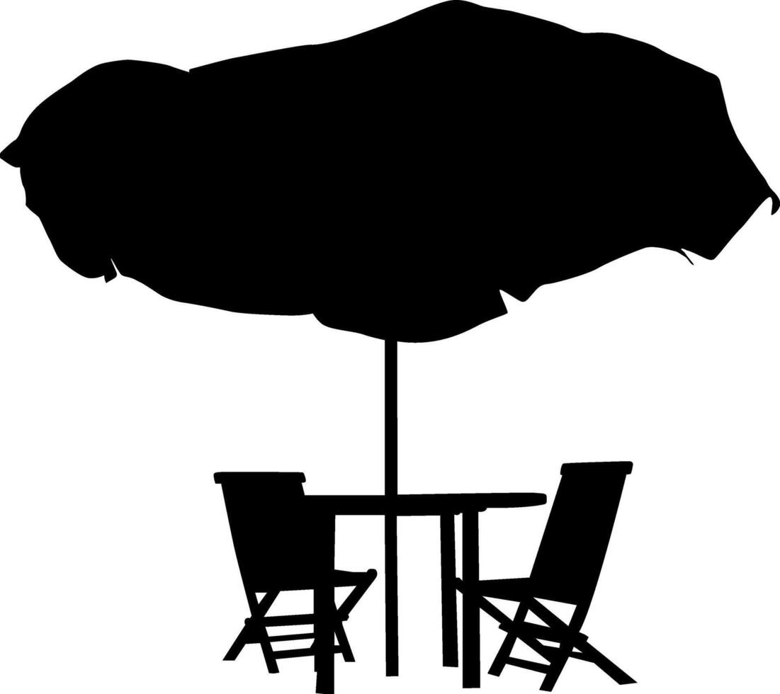 Silhouette of twin retreat under the umbrella on the sea beach. vector
