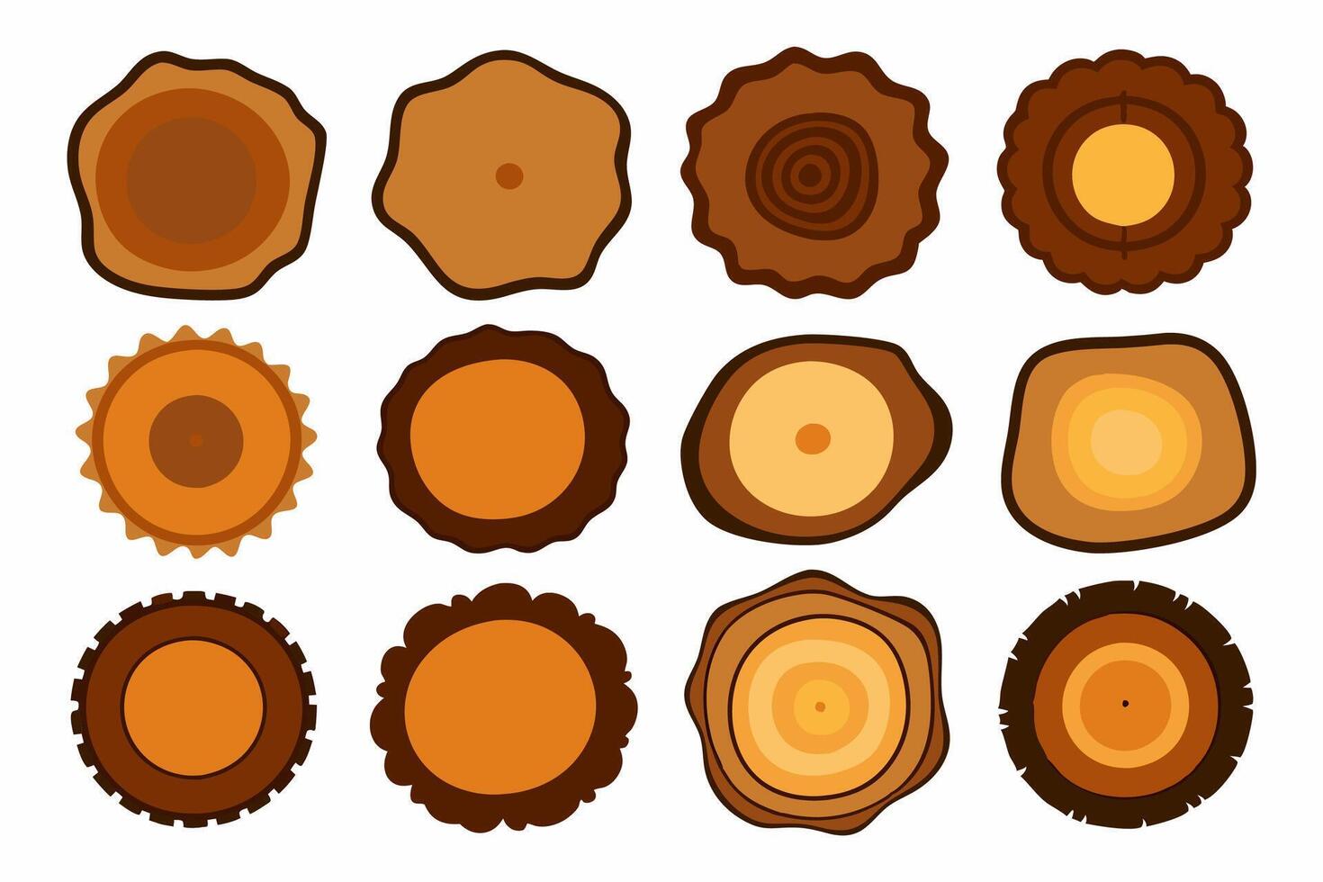 Collection of Colorful and Artistic Tree Slice Illustrations on White vector