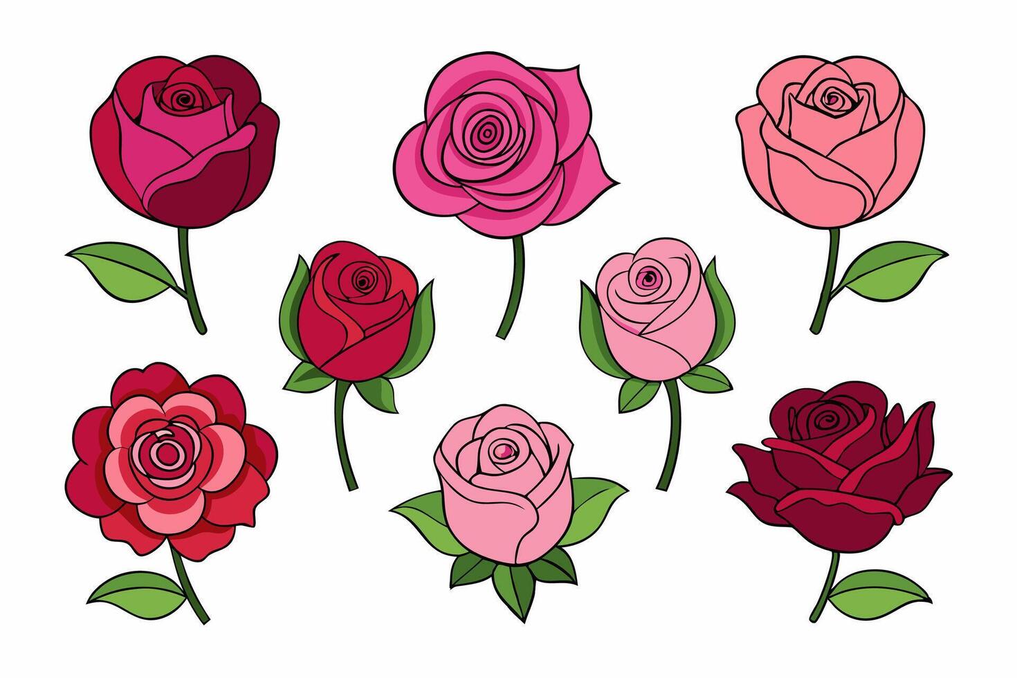 Elegant Rose Collection in Various Shades of Pink and Red vector