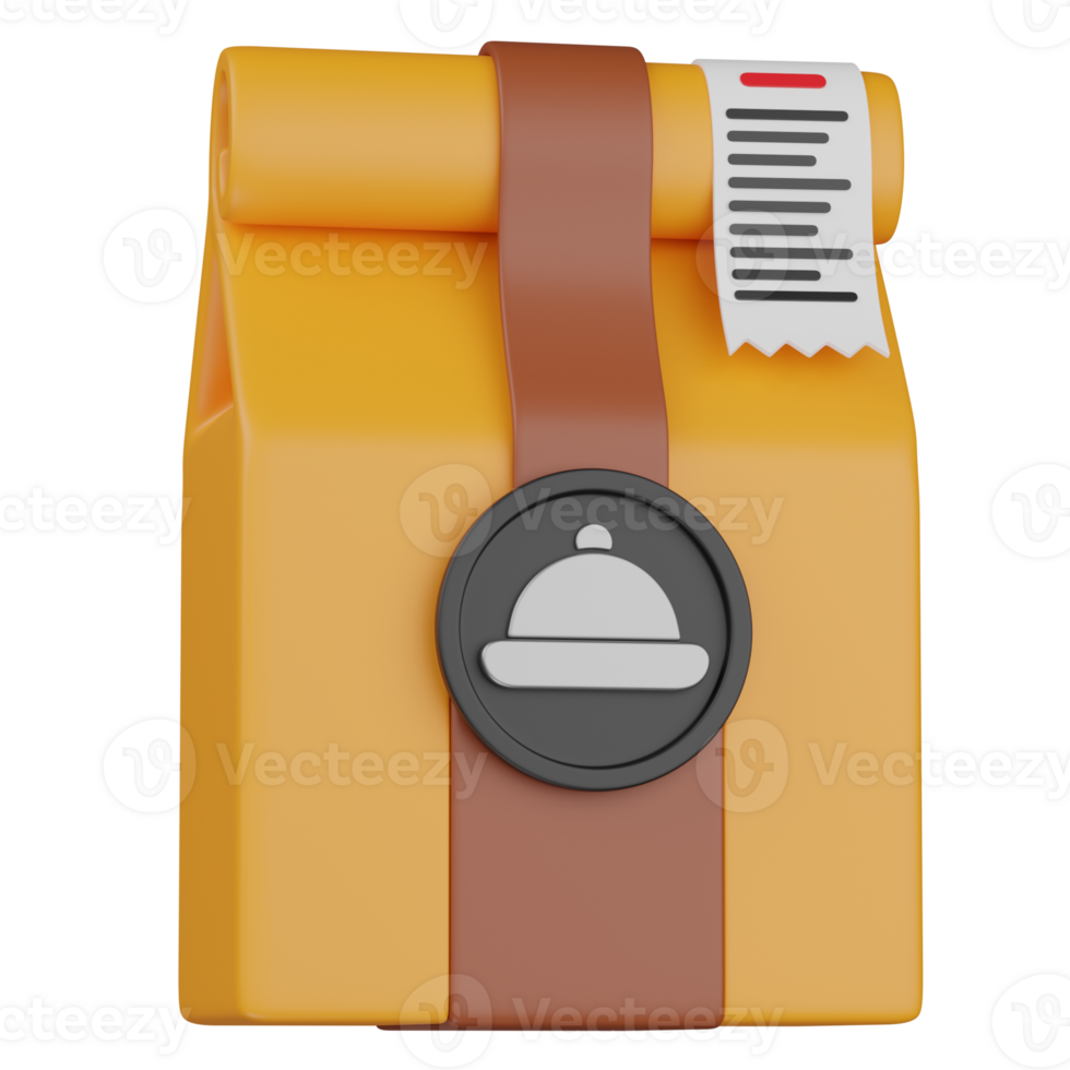 3d render Takeaway food package with a receipt icon png