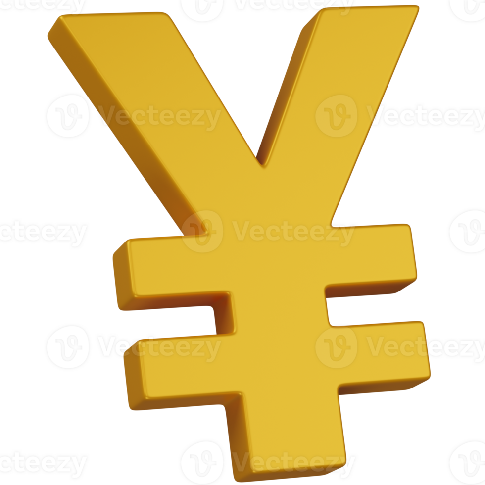 3d render Golden Yen Symbol icon png