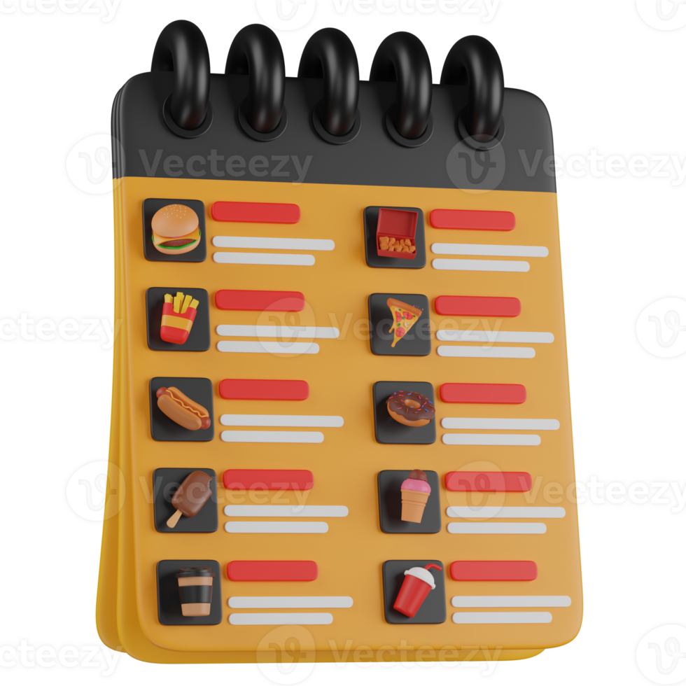 3d render Fast Food Menu illustration png