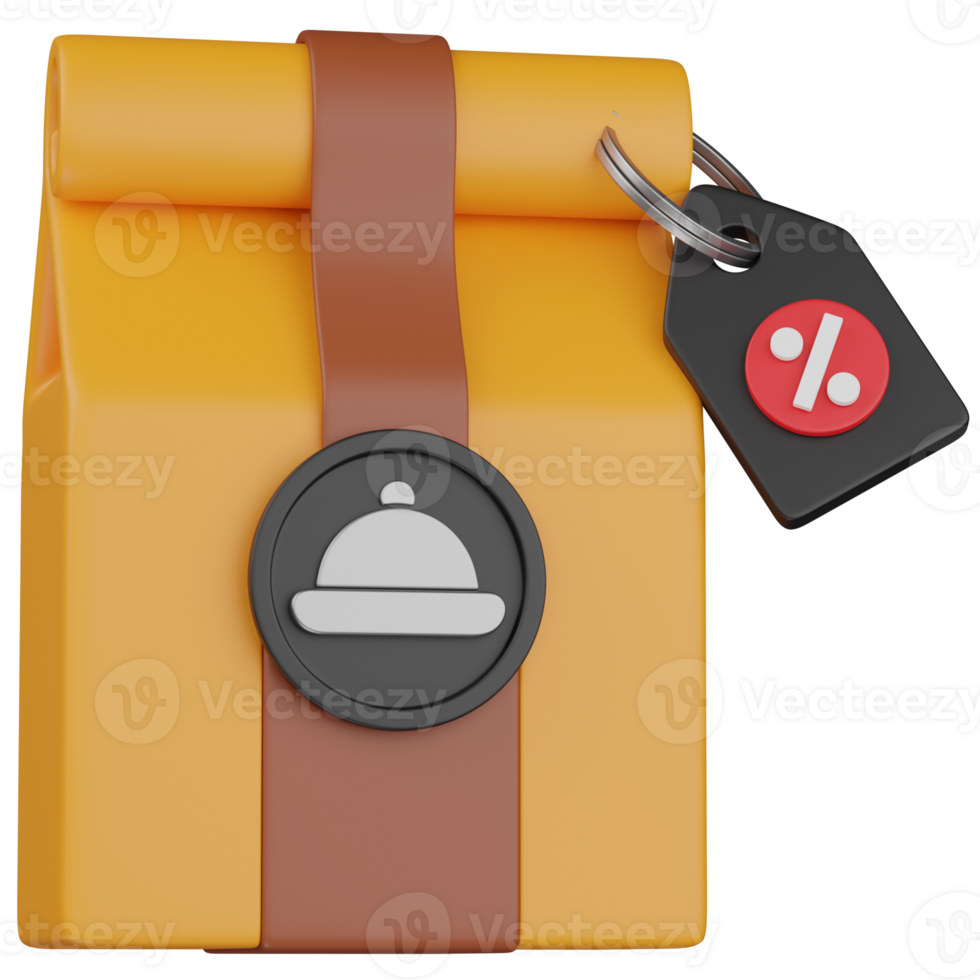 3d render Food delivery package with a discount tag icon png
