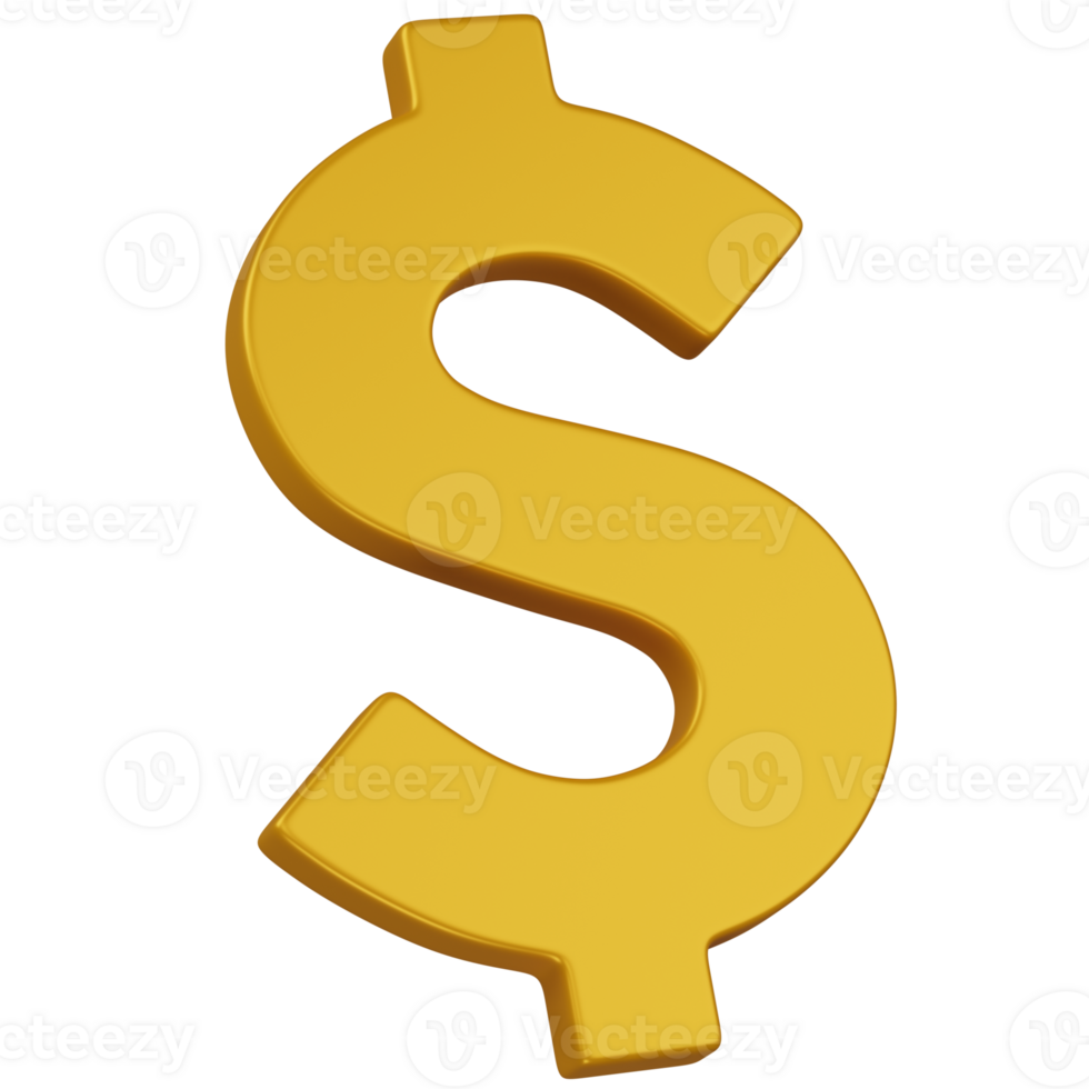 3d render Golden Dollar Sign icon png