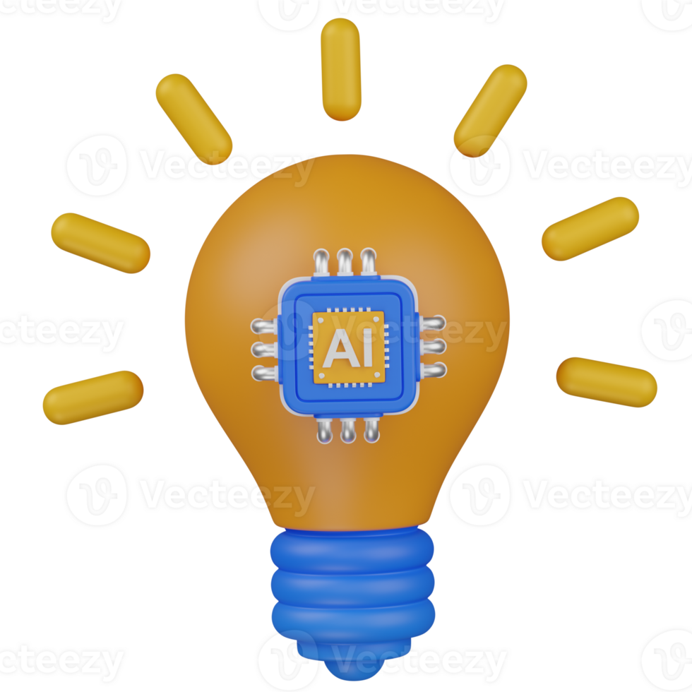 3d render AI Powered Idea Light Bulb icon png