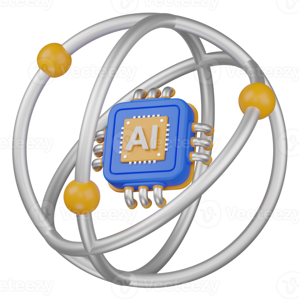 3d render AI technology global network icon png