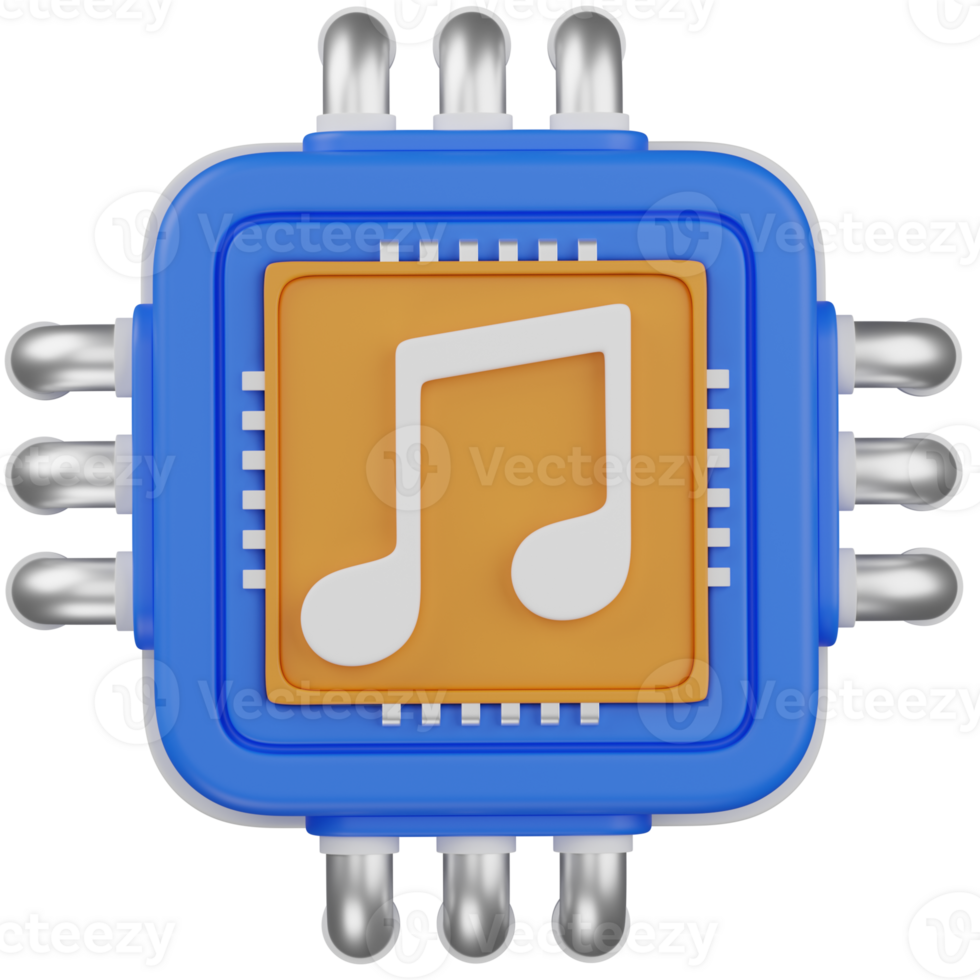 3d render Music chip with audio processing technology png