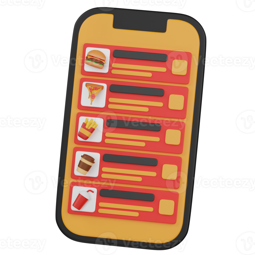 3d render Mobile App for Food Delivery icon png