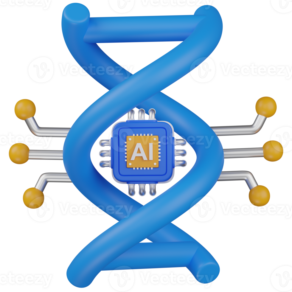 3d render AI and DNA The Future of Genetics and Artificial Intelligence icon png