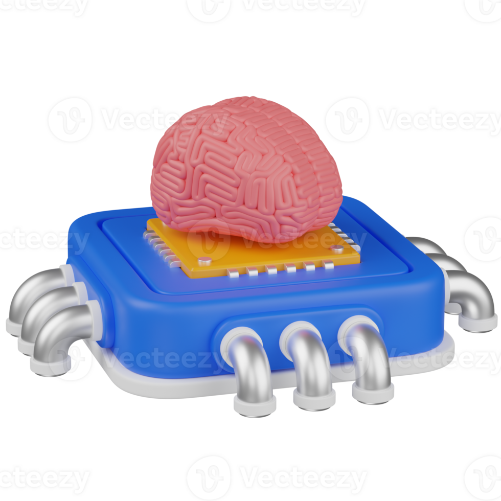 3d render AI Brain on a Circuit Board icon png